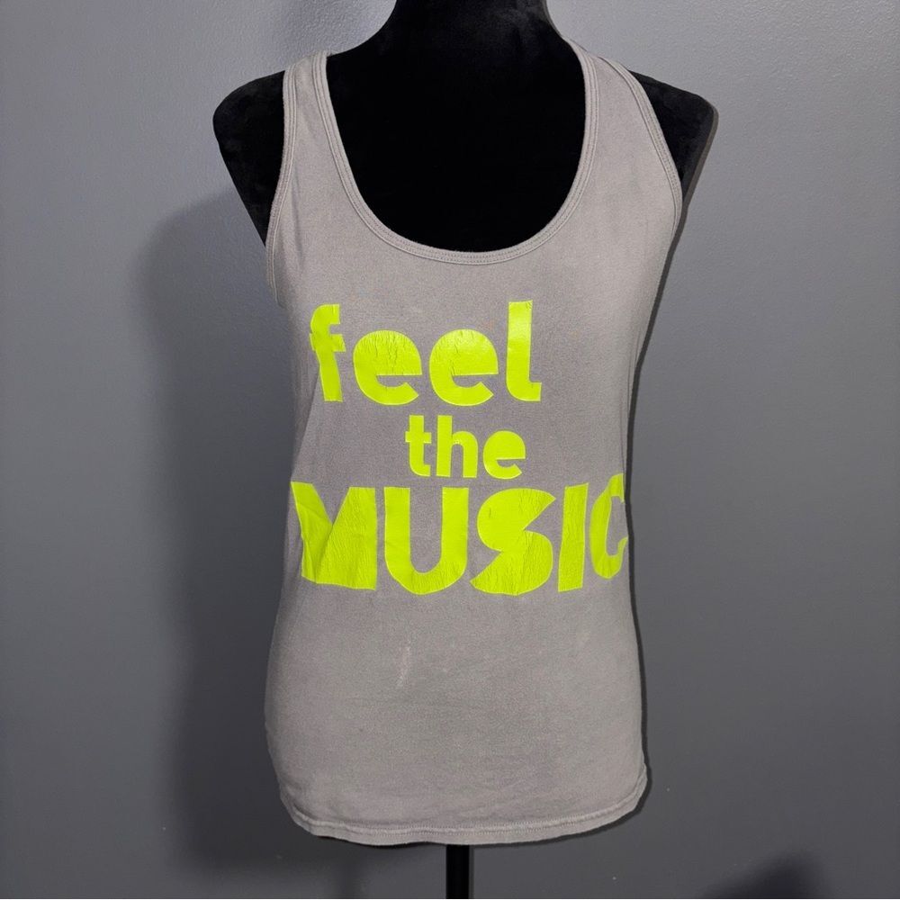 ZUMBA Wear Women's Gray Tank Graphic Tank XL "Feel the Music" Cotton Spandex